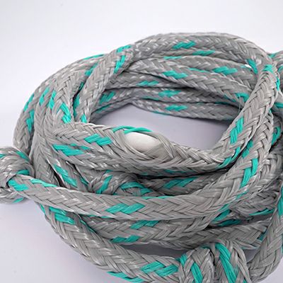 ボートアクセサリー　ウェイクサーフィン用トーイングロープ（Grey/Teal）　ロープのアップ